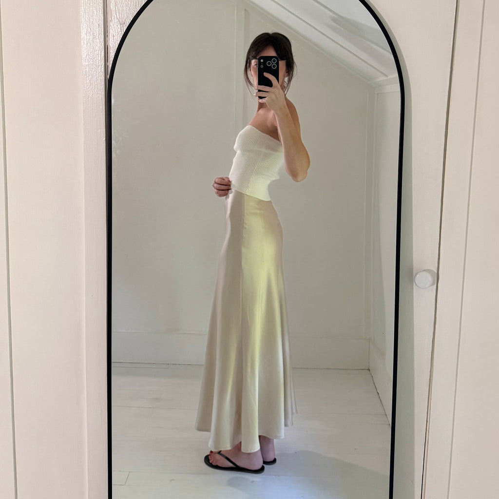 Neroli 36 Satin A-Line Midi Skirt Size 1 Cream