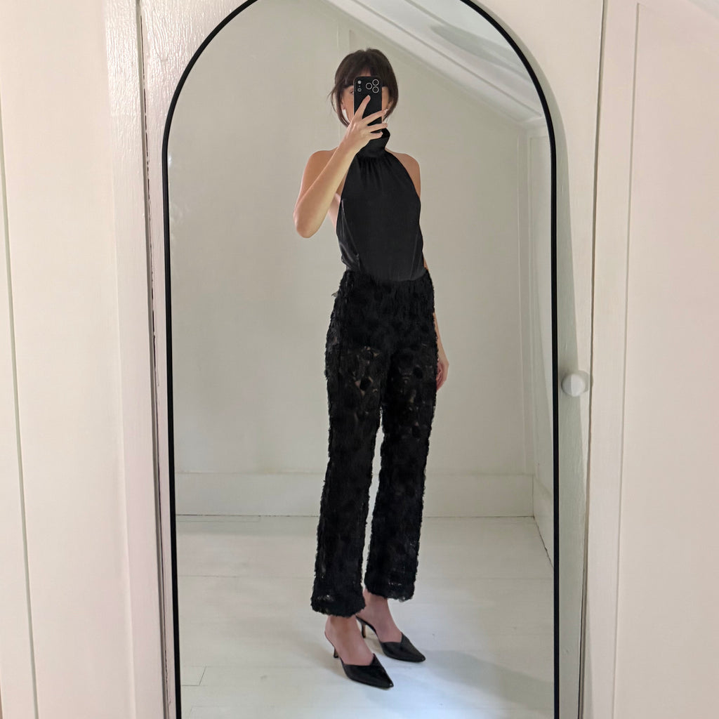 Kimchi Blue / Urban Outfitters Sheer Rosette Cropped Pant in Black
