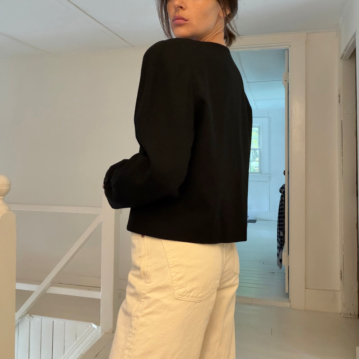 E.R. Gerard For Renlyn Vintage 90s Wool Collarless Blazer Jacket Black Size 6