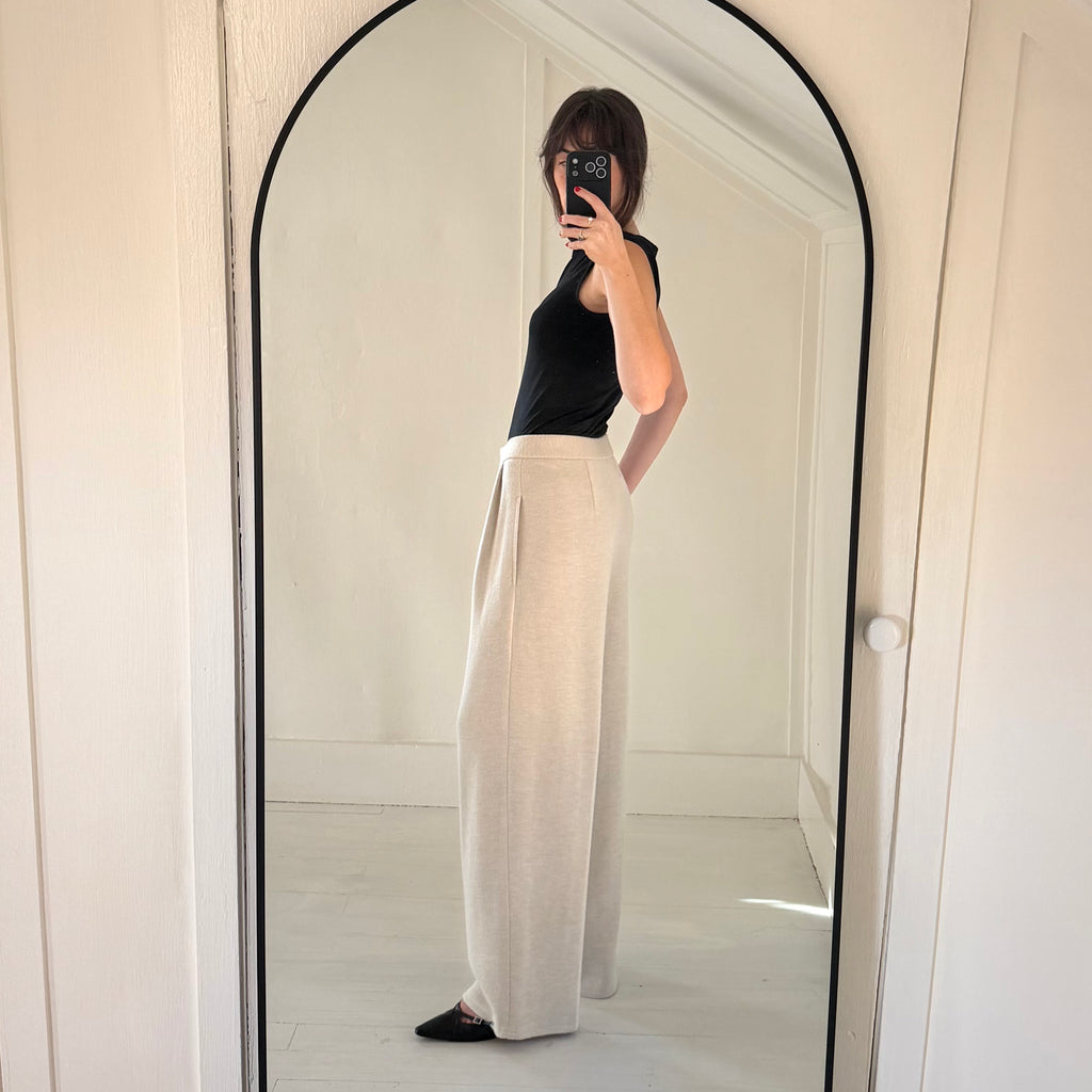 Emanuel Ungaro Vintage 90s Wool Cashmere Knit Pleated Wide Leg Trousers Size 10