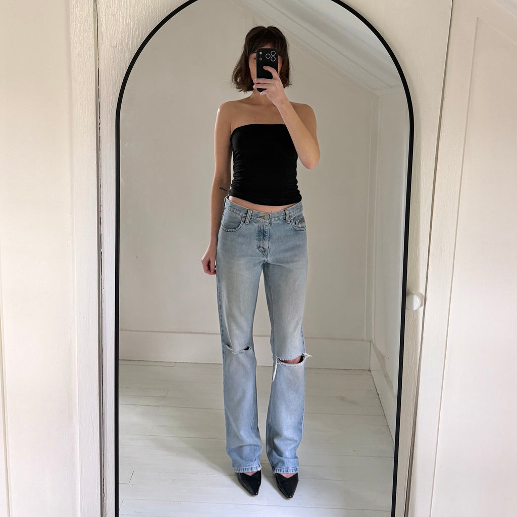 Calvin Klein Jeans Vintage 90s Low Rise Bootcut Jeans Allover Sandblast Size 7