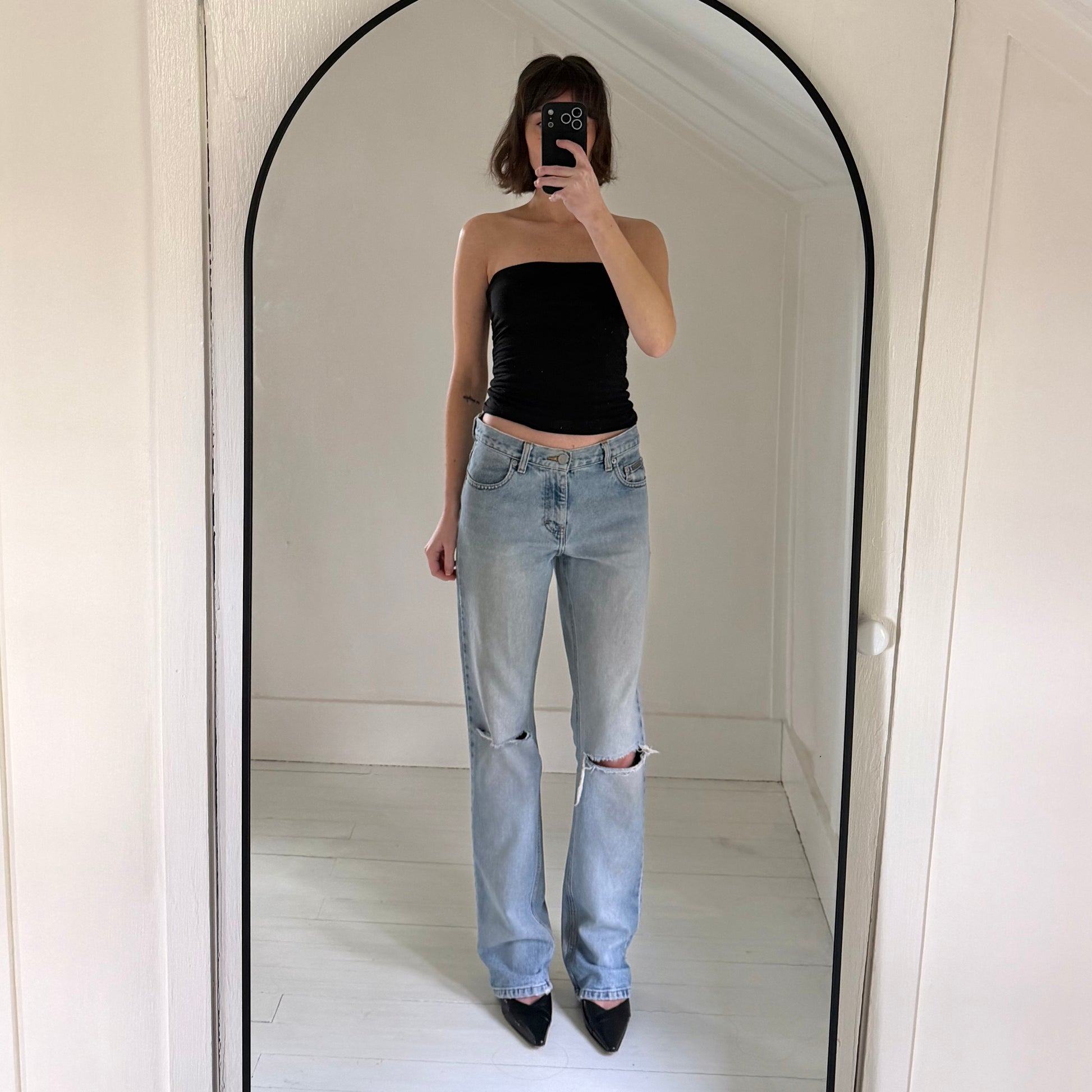 Calvin Klein Jeans Vintage 90s Low Rise Bootcut Jeans Allover Sandblast Size 7