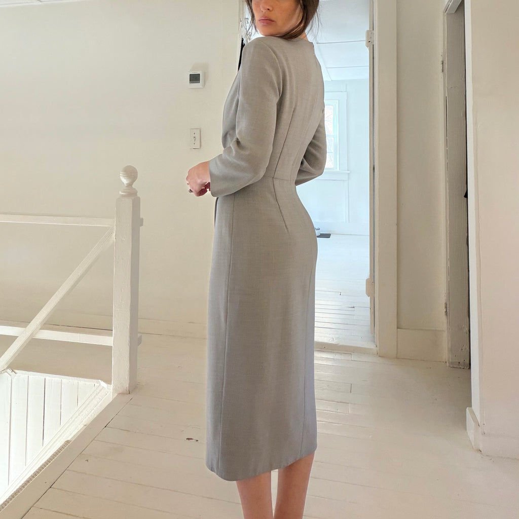 Jason Wu Draped Wool Canvas Midi Pencil Dress Grey Size 6