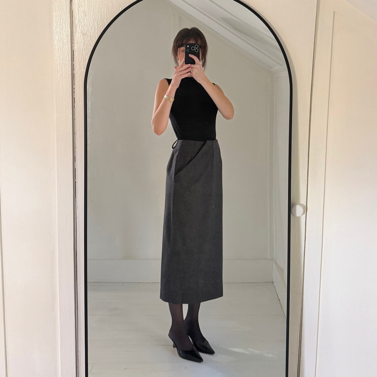 Anne Klein x Saks Fifth Avenue Vintage 90s Wool Midi Wrap Skirt Grey Size 4
