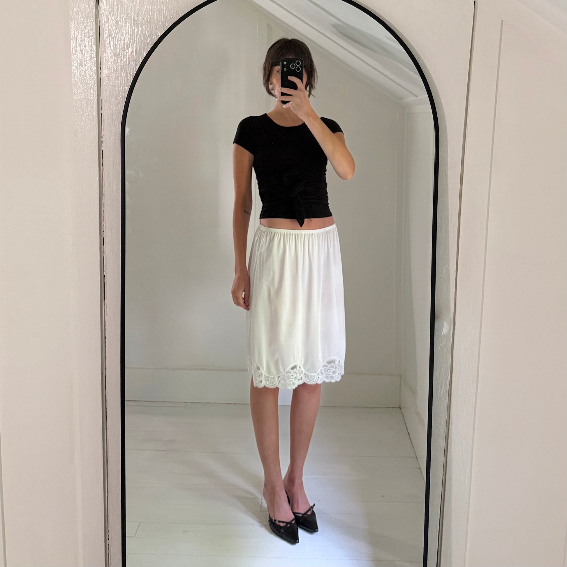 Vanity Fair Vintage 80s Lace Trim Midi Slip Skirt Size L