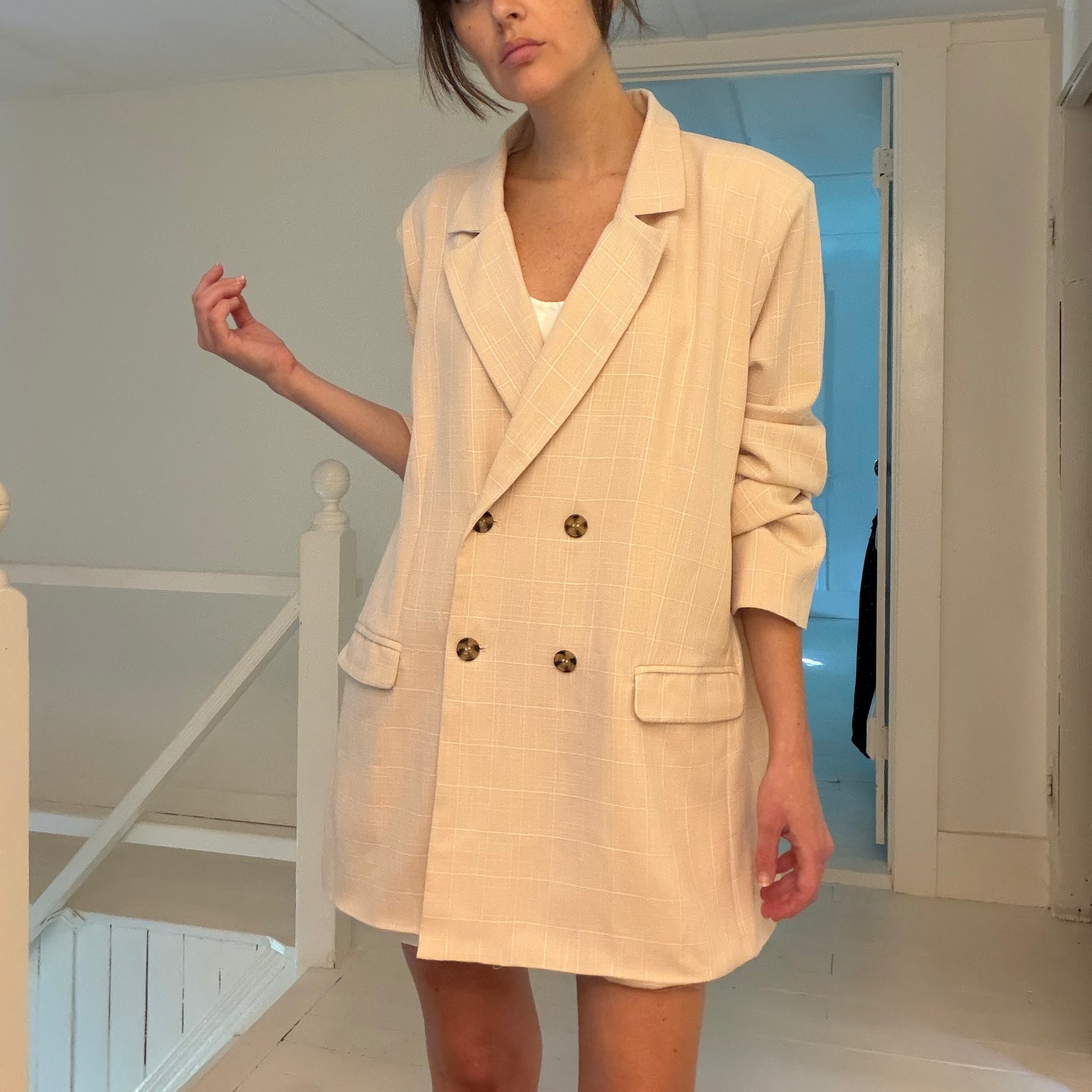 Song of Style Kroy Double Breasted Blazer in Beige Check NWT Size XL