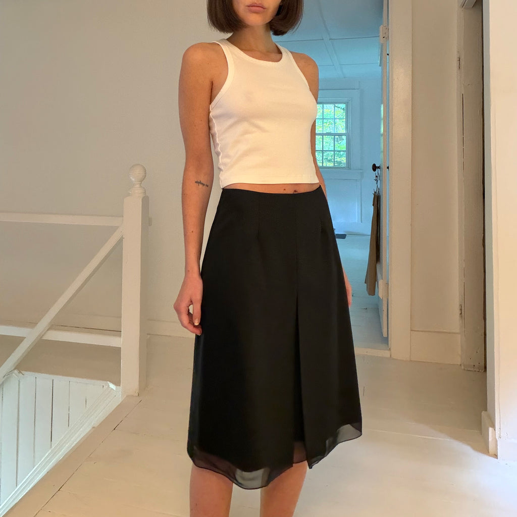 Saks Fifth Avenue Vintage Y2K Wool Sheer Mesh Trim Midi Skirt Size 6