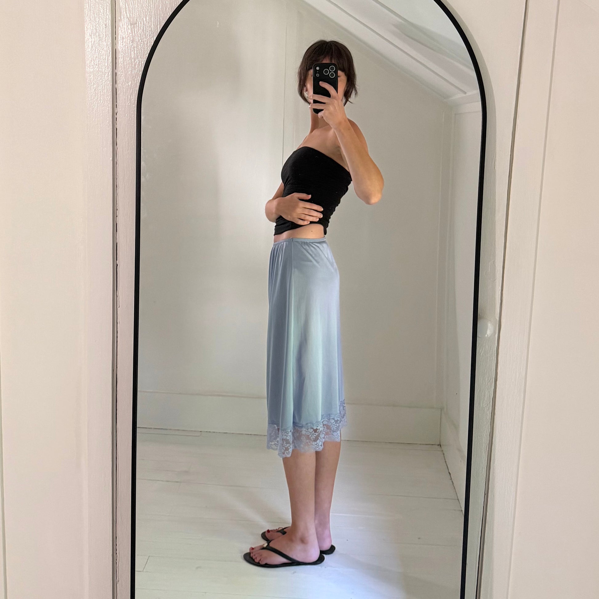 Sliperfection Vintage 80s Sheer Lace Trim Midi Slip Skirt Size S