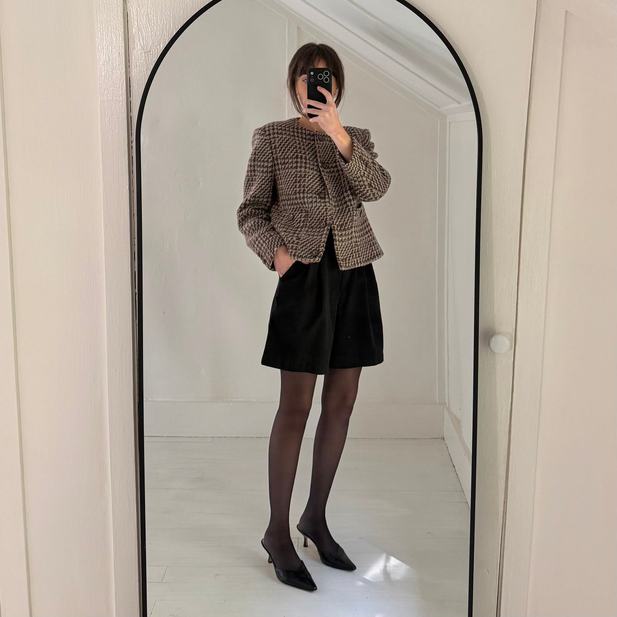 Herbert Grossman Vintage 90s Wool Houndstooth Collarless Blazer Jacket Size 8