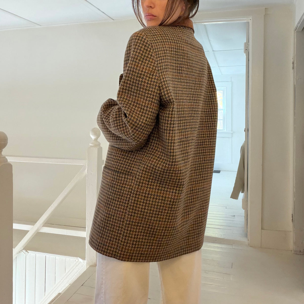 International Scene Vintage 90s Wool Tweed Houndstooth Blazer Jacket Size 5/6