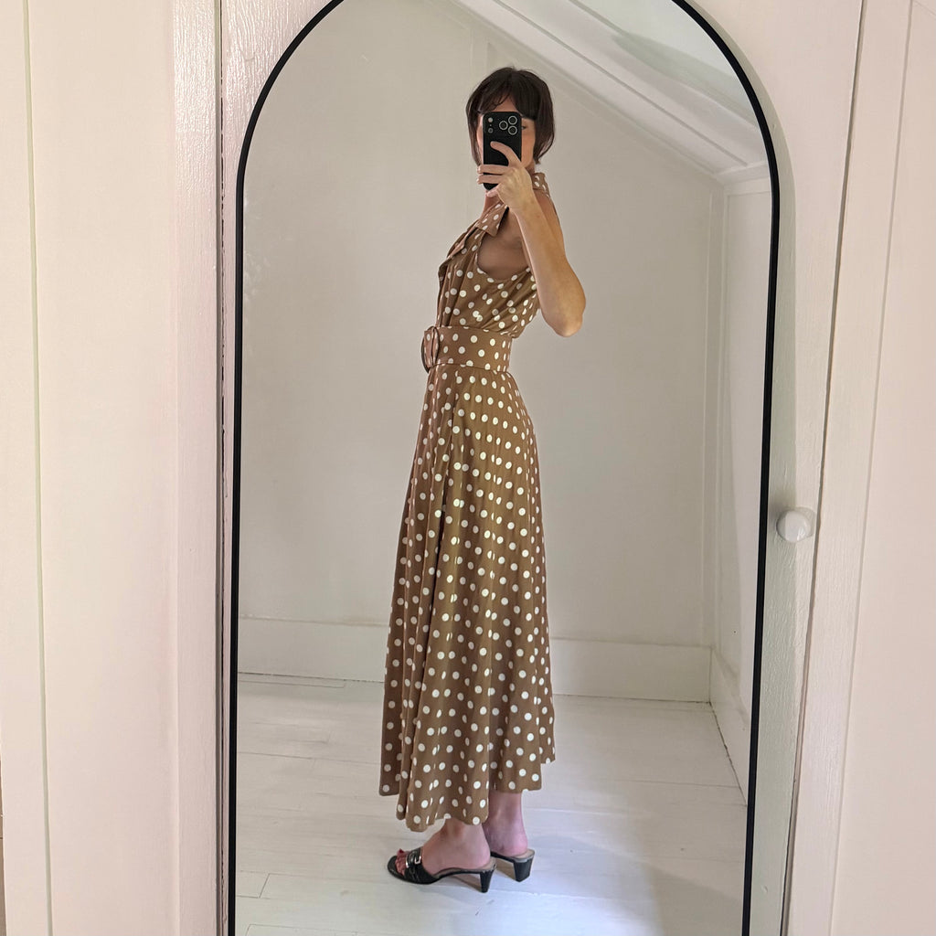 All That Jazz Vintage 90s Polka Dot Belted Buttoned Midi Dress Size 9/10