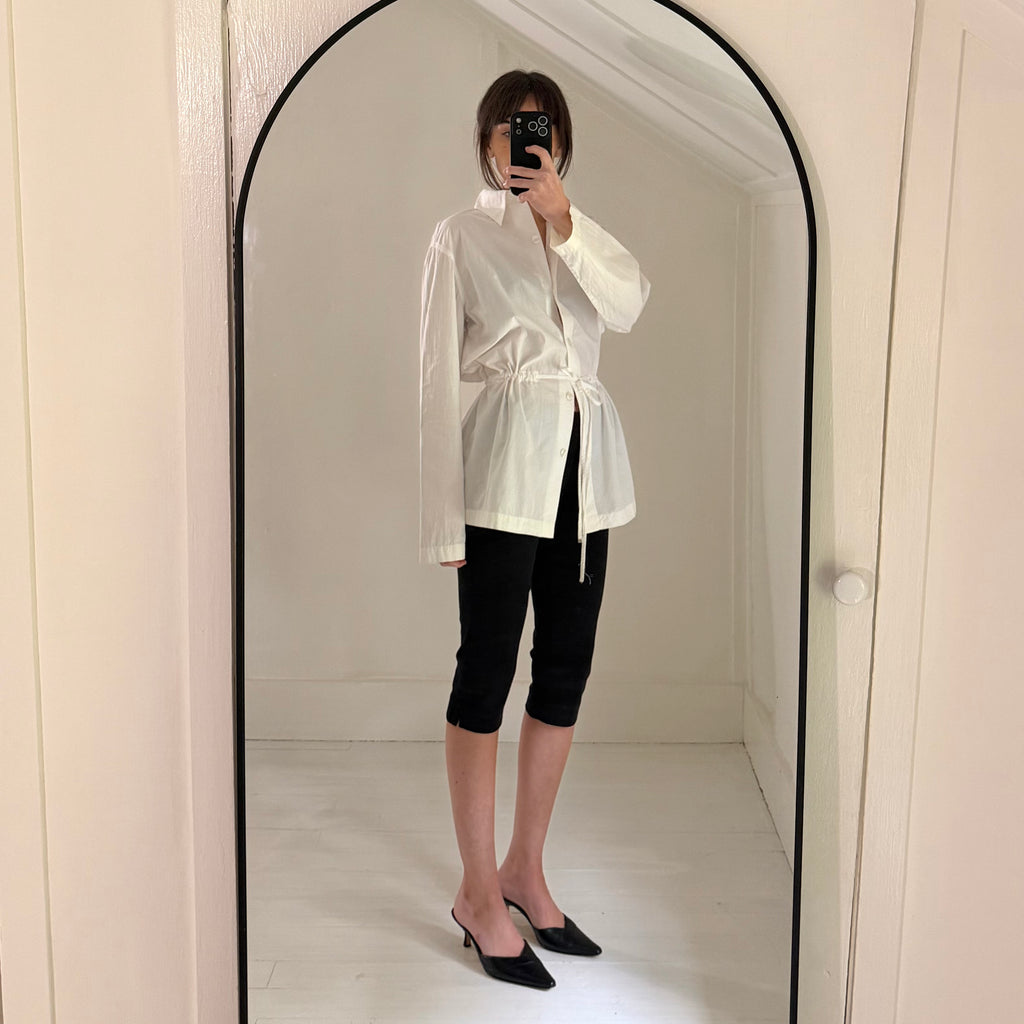 Emanuel Ungaro Poplin Drawstring Waist Button Down Shirt White Size S