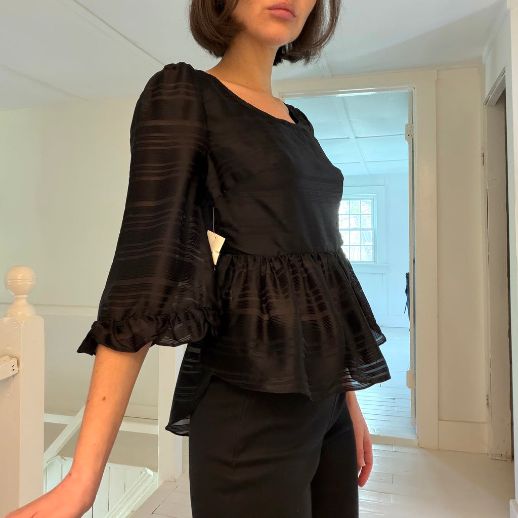 Line & Dot Silk Satin Chiffon Sheer Peplum Top NWT Size S