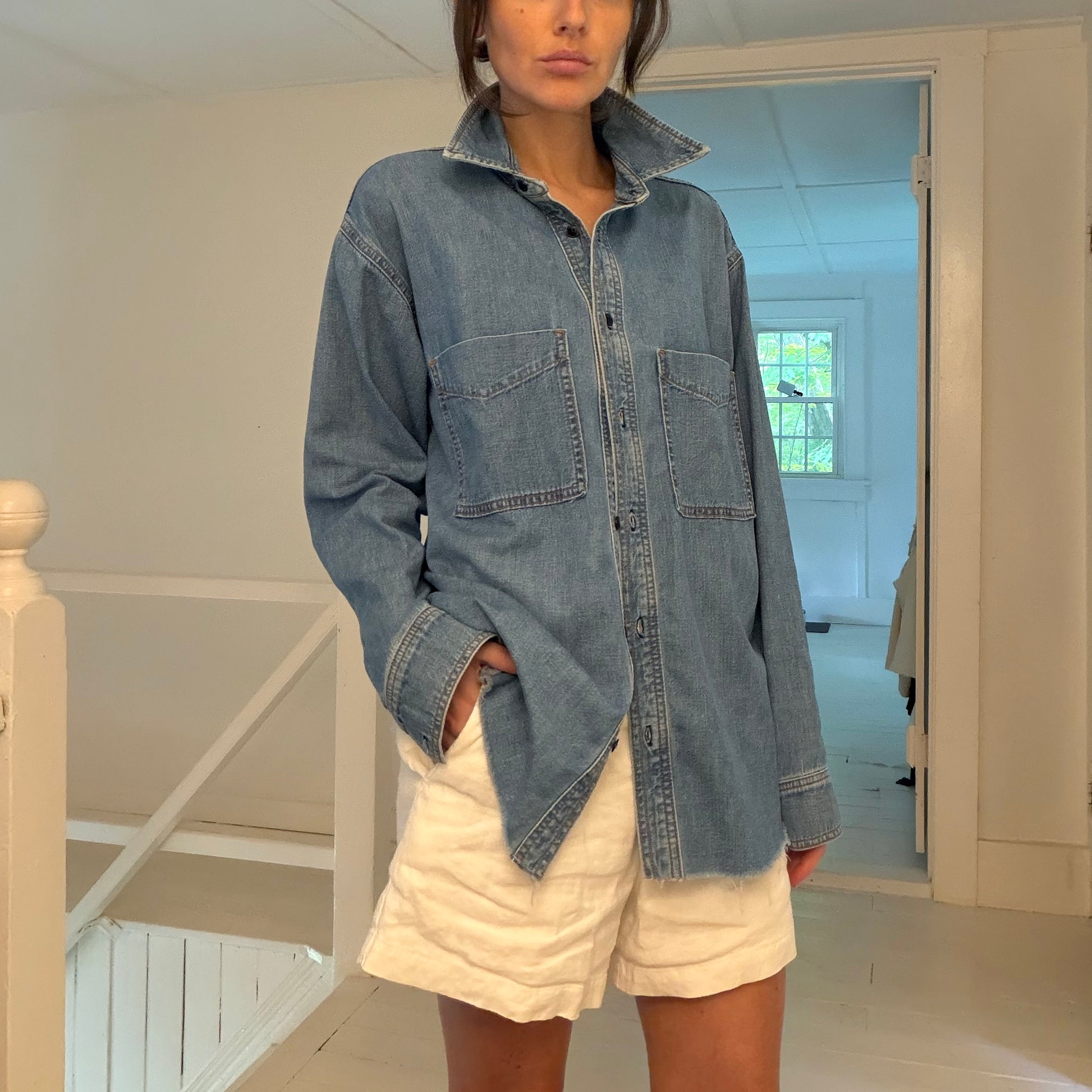 Askk NY Oversized Denim Button Down Shirt in Palm Canyon Size 1