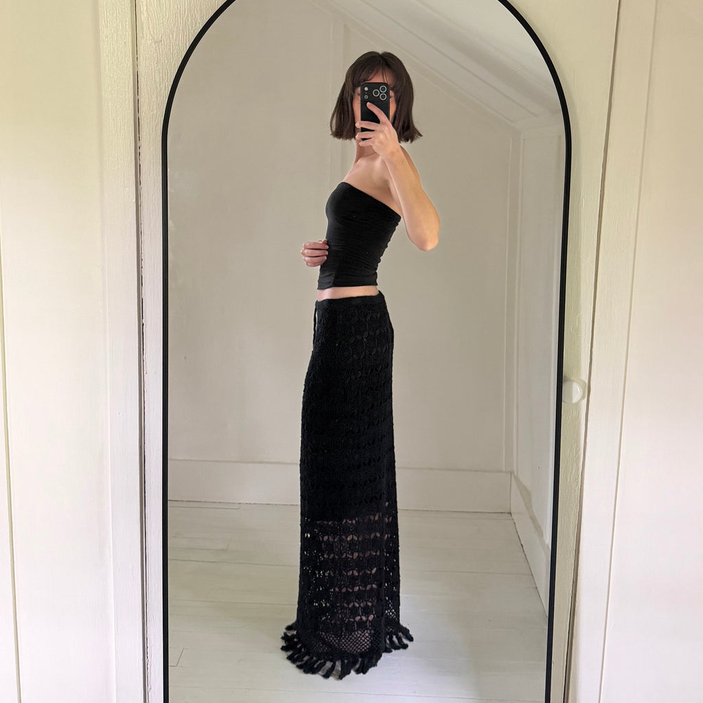 Moda International Vintage Y2K Sheer Crochet Knit Maxi Skirt Size M