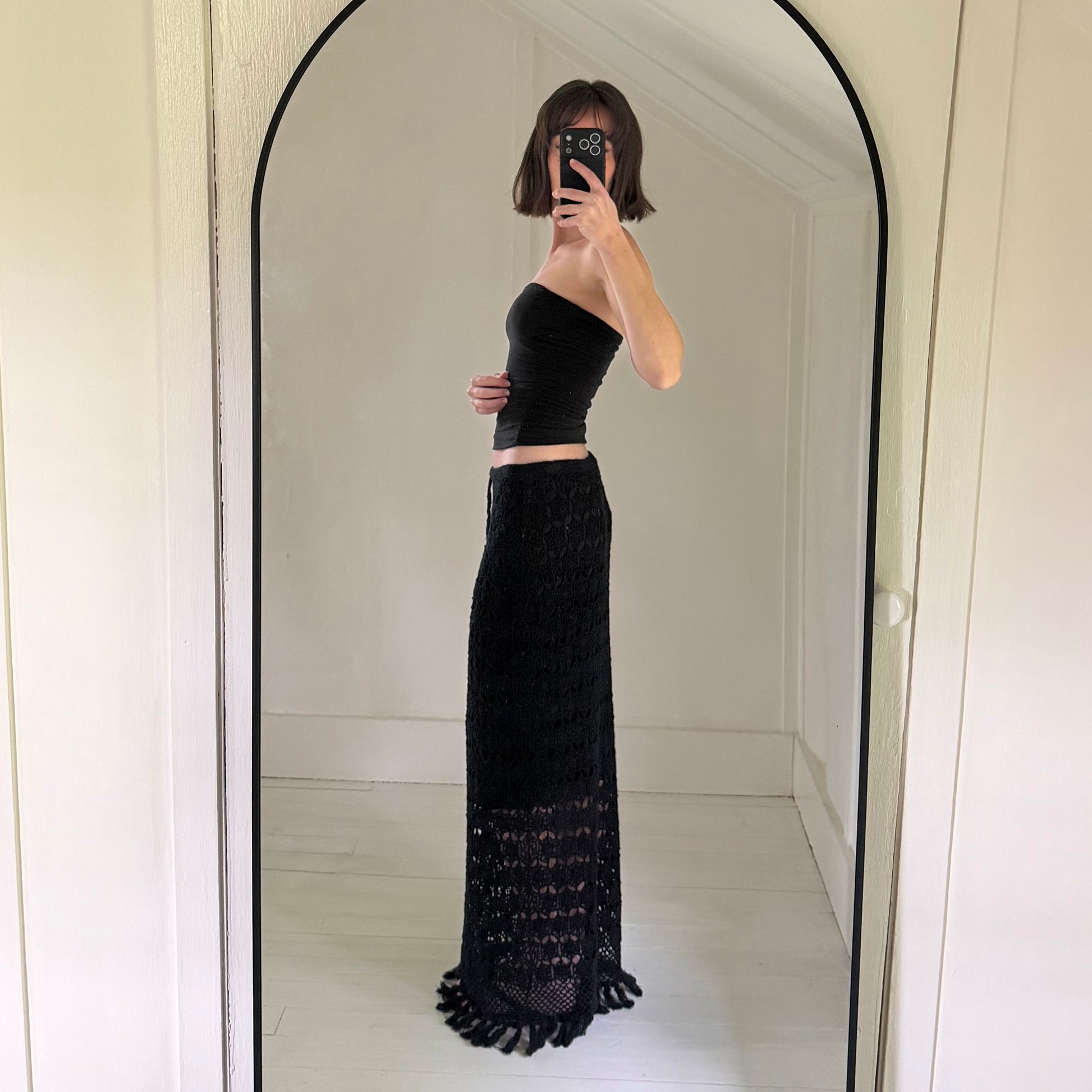 Moda International Vintage Y2K Sheer Crochet Knit Maxi Skirt Size M