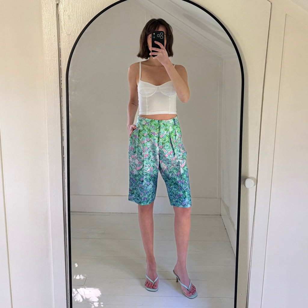 Sportmax SS12 Floral Pleated Bermuda Shorts in Azure NWT