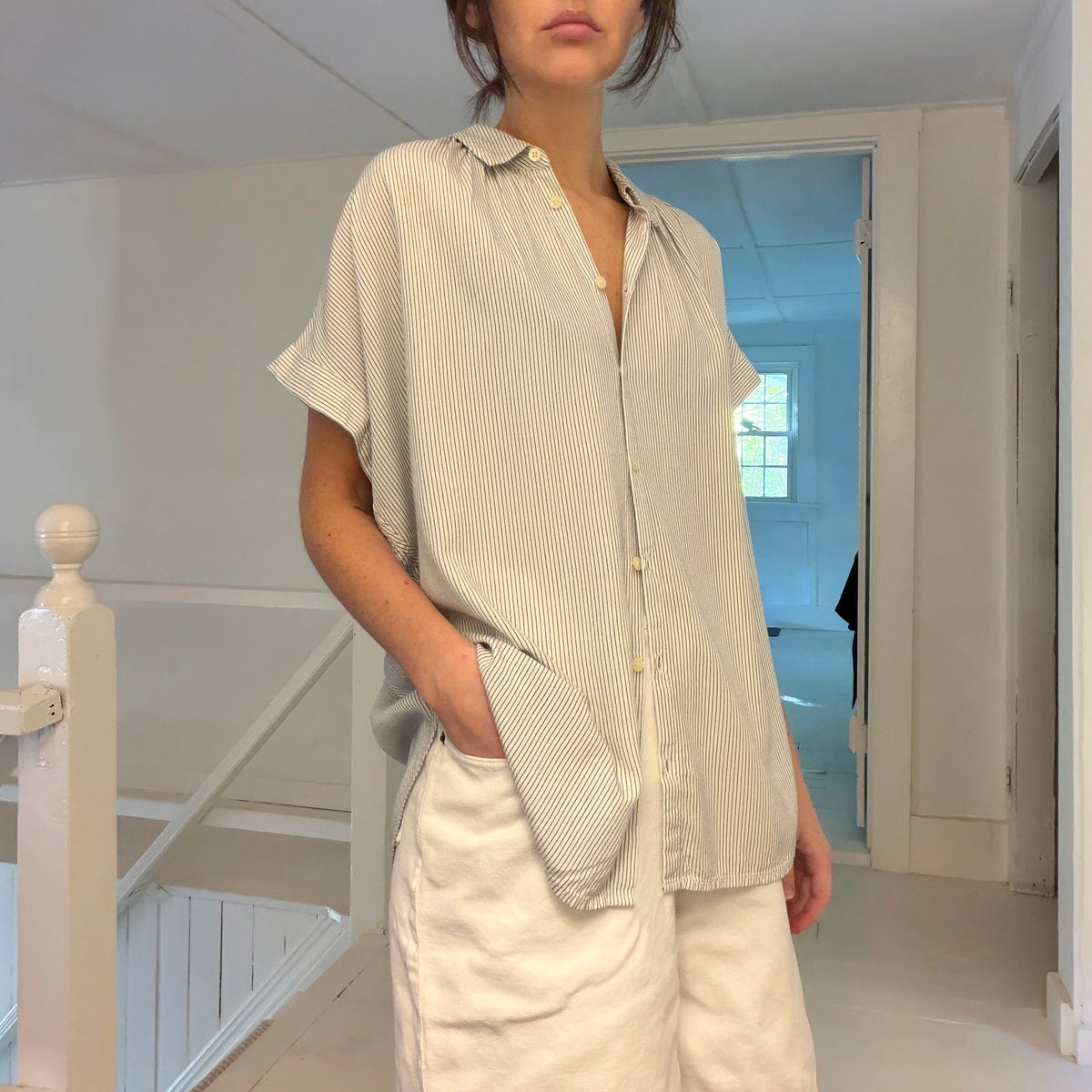 Madewell Button Down Central Shirt in White Wash Luis Stripe Size S