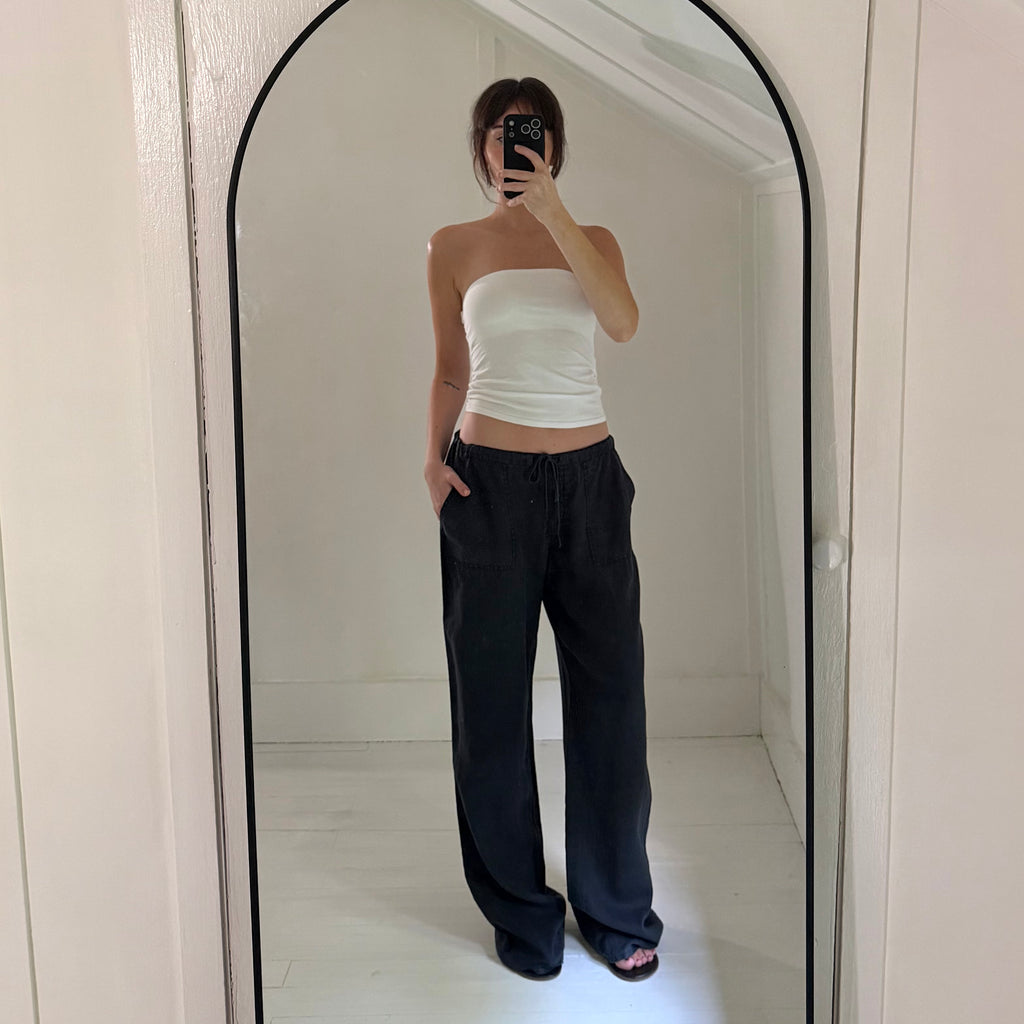 London Jean Vintage Y2K Linen Low Rise Wide Leg Puddle Pants Black Size S