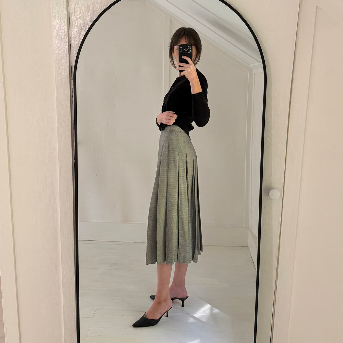 Christian Dior The Suit Vintage 80s Houndstooth Pleated Midi Skirt Size 6
