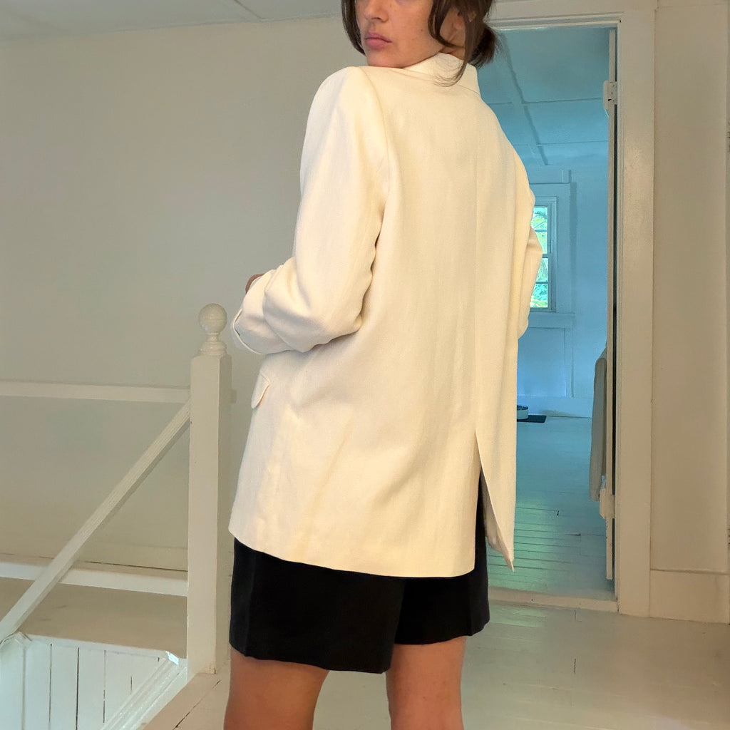 Cami NYC Owen Silk Linen Blazer Jacket in White Size M