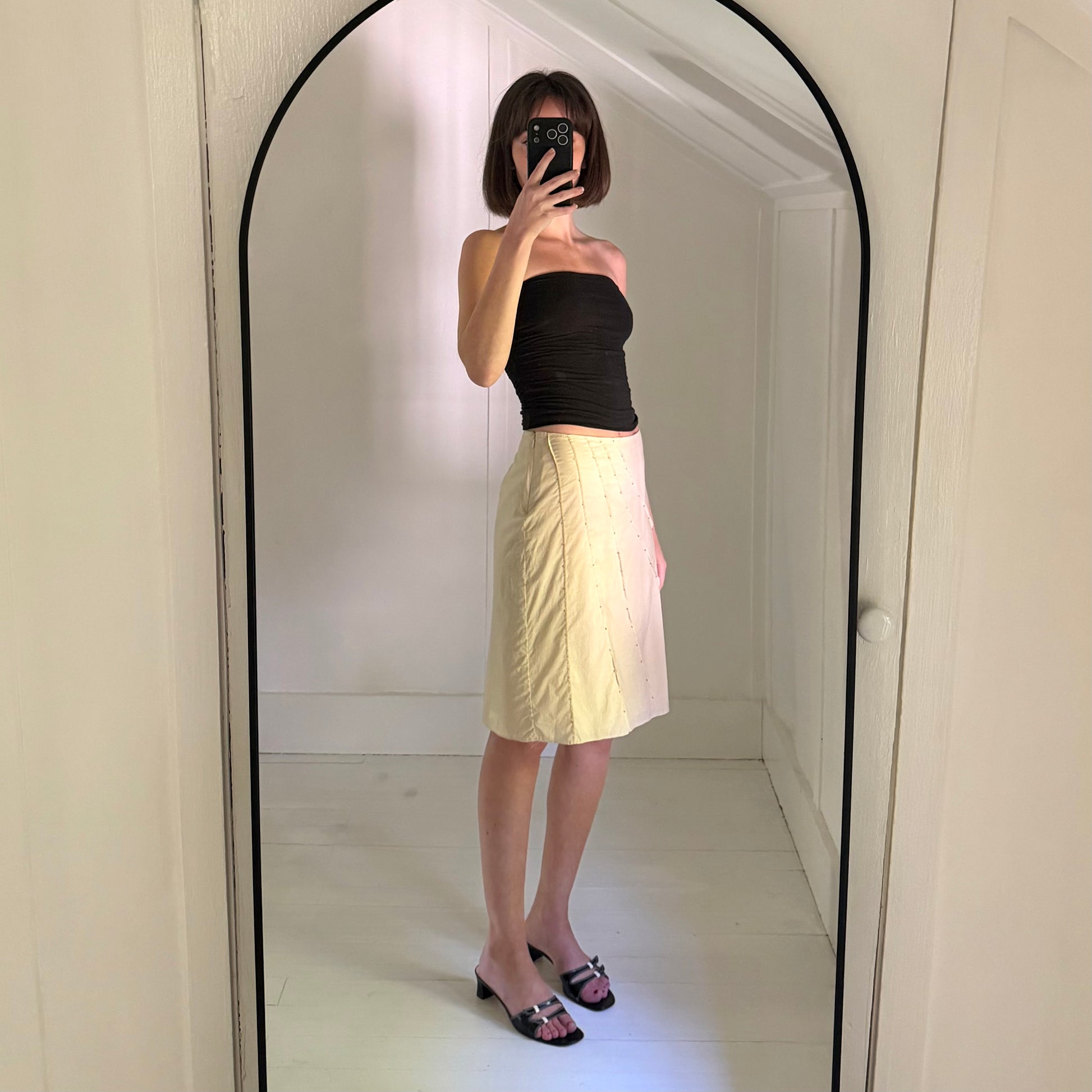 August Silk Vintage Y2K Beaded Pintuck Cotton Pencil Skirt Size 6P