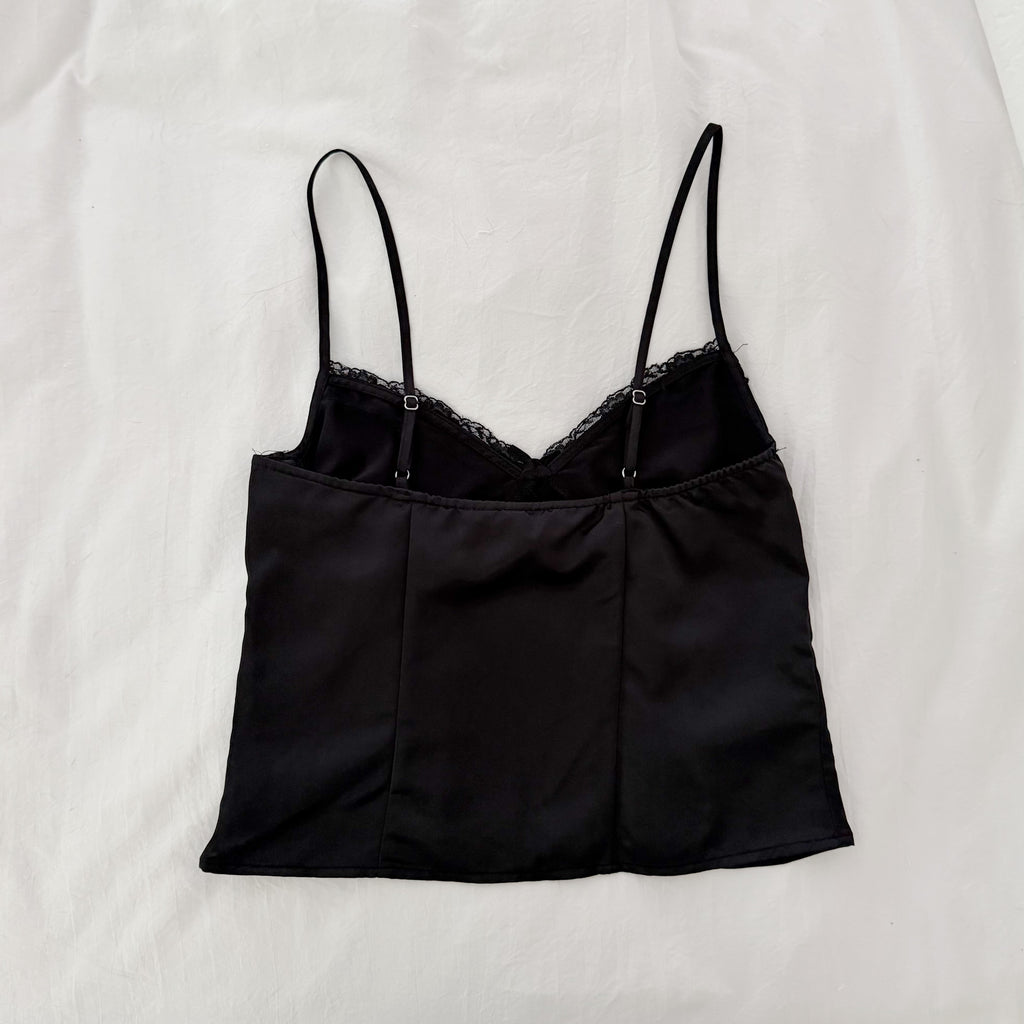 H&M Lace-Trimmed Satin Bustier Top in Black Size XXS