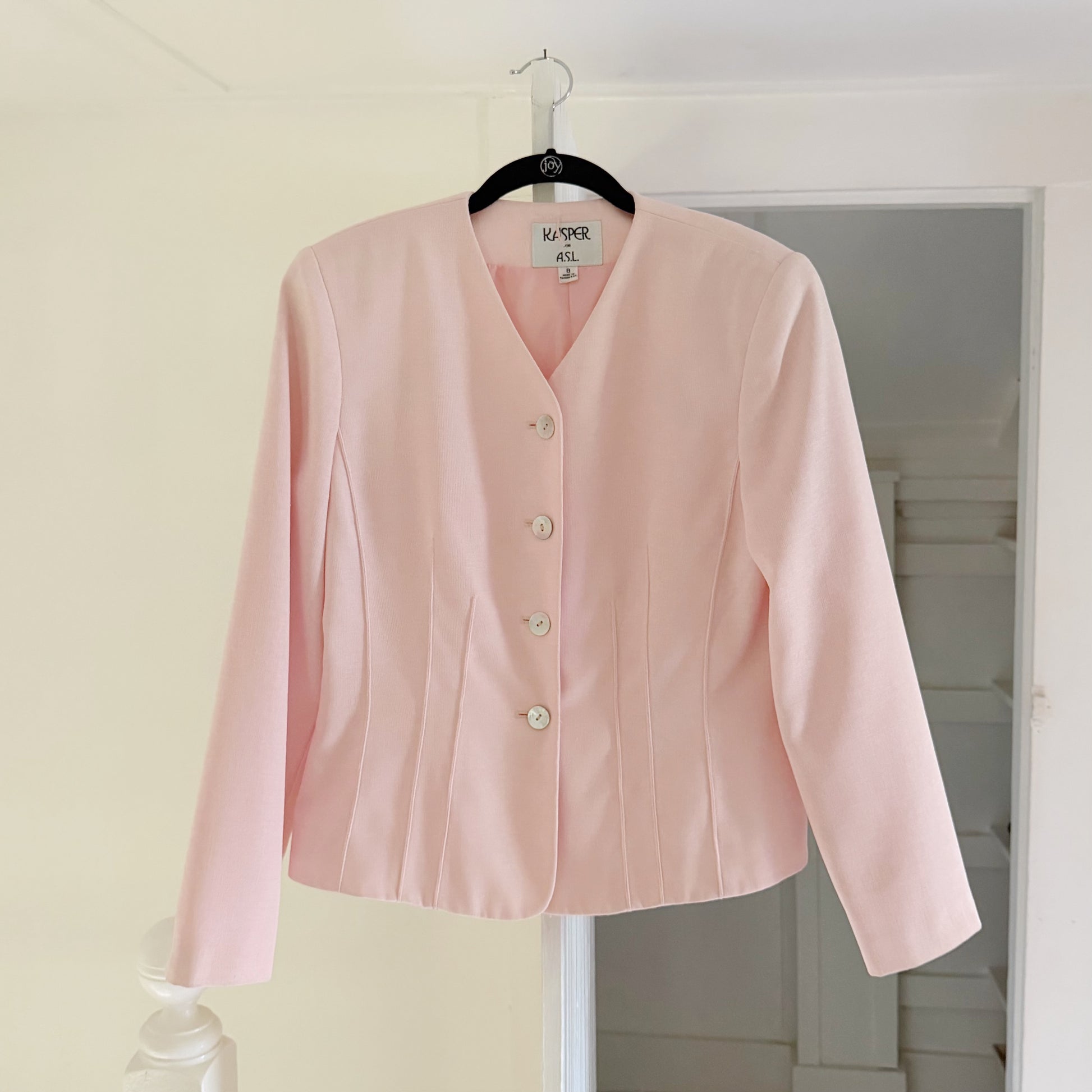 Kasper for ASL Vintage 90s Collarless Pintuck Blazer Jacket Size 8