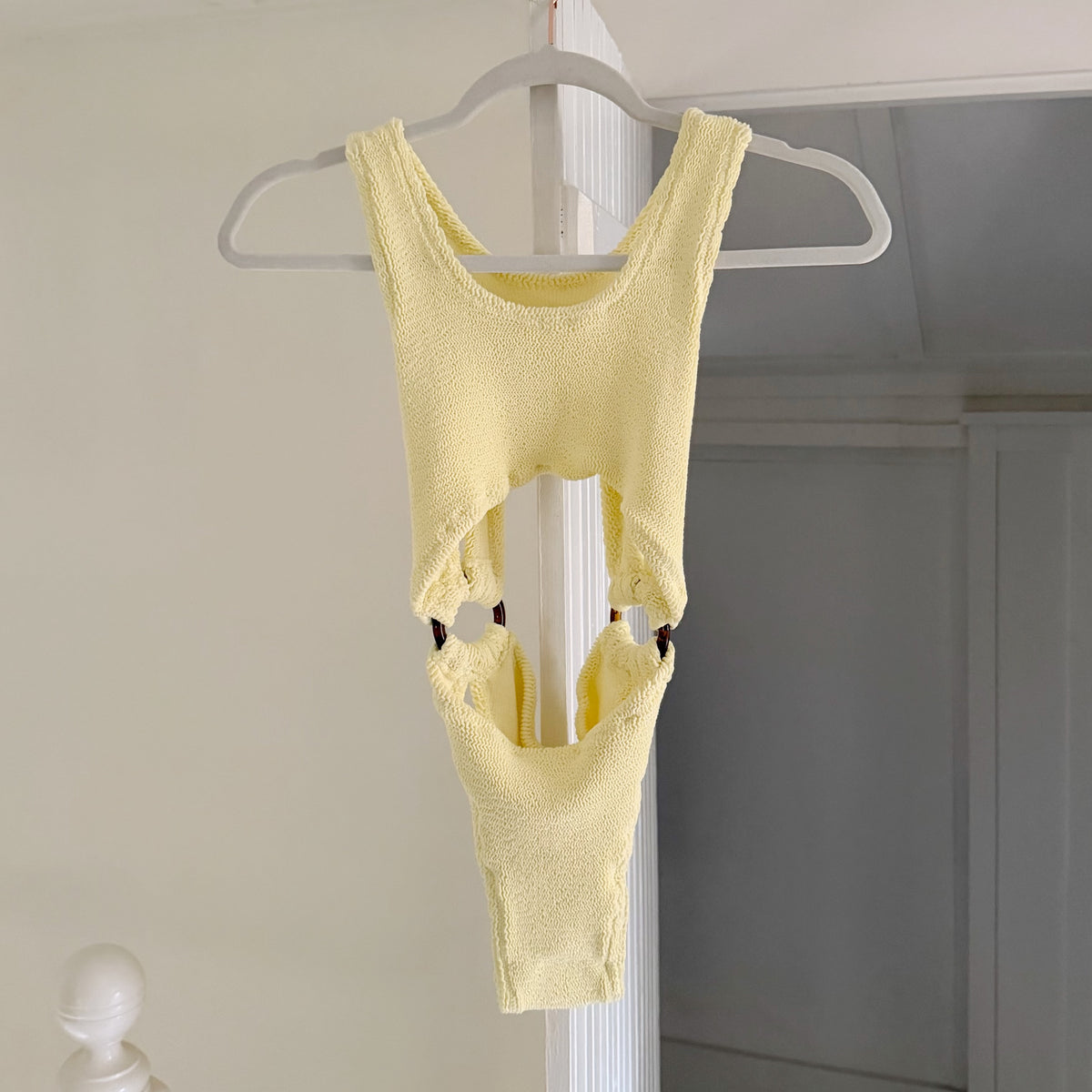 Rielli Lagos Smocked Cut Out One Piece Swimsuit in Yellow NWOT Size M/L