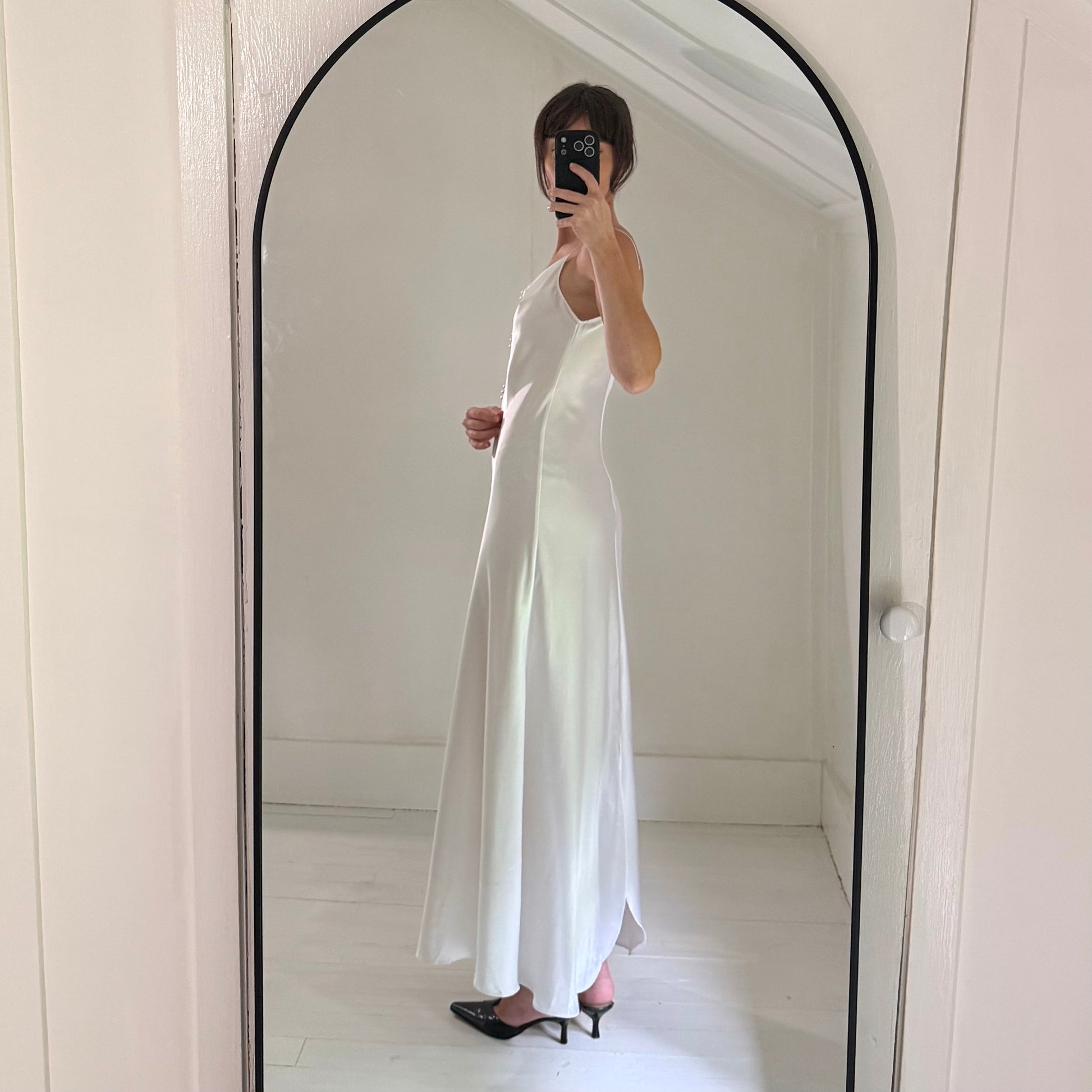 Miss Dior Lingerie Vintage 60s Satin Pearl Button Midi Slip Dress Size P