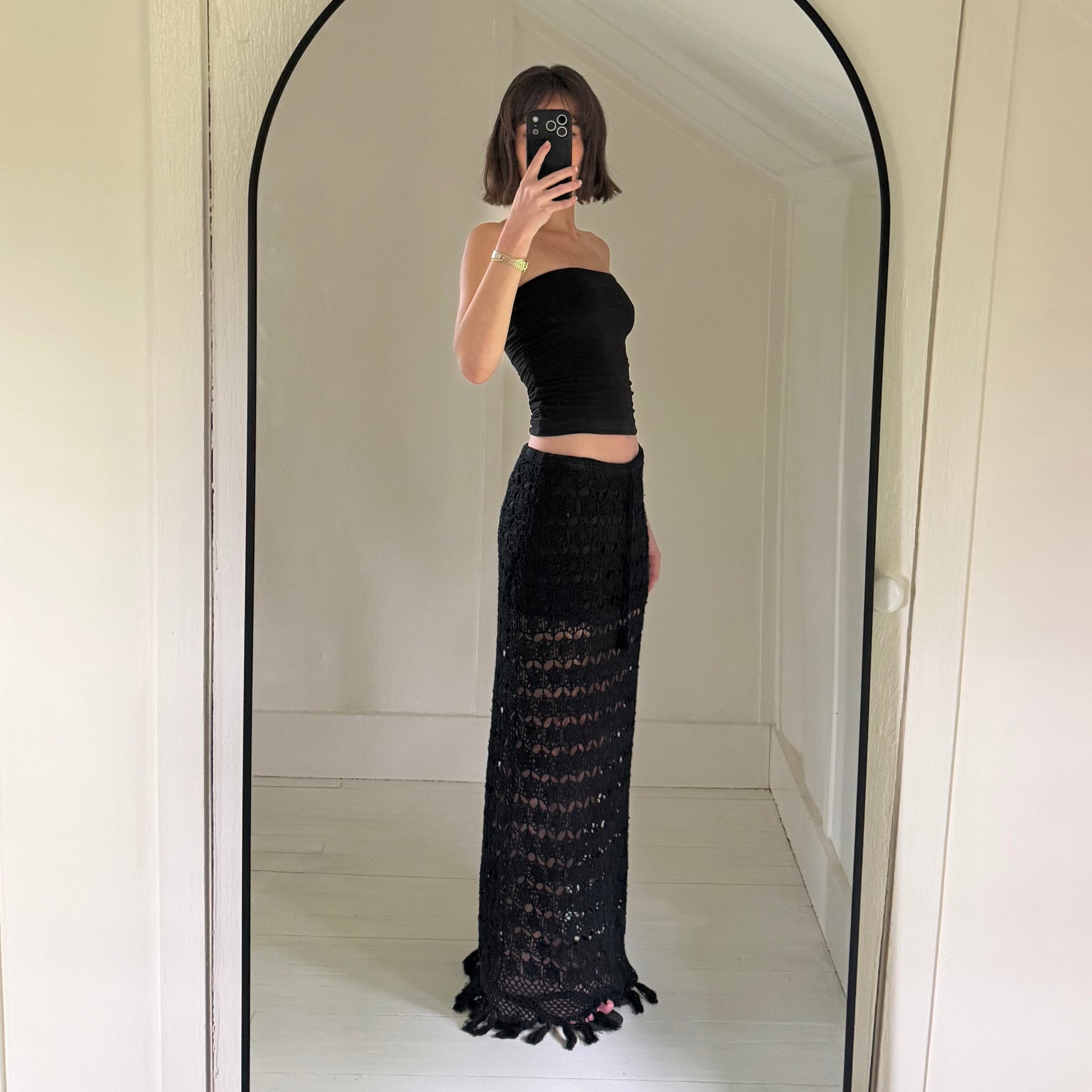 Moda International Vintage Y2K Sheer Crochet Knit Maxi Skirt Size M