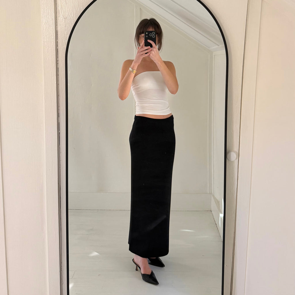 Bloomingdale's Vintage 90s Jersey Knit Midi Skirt Size PS Black