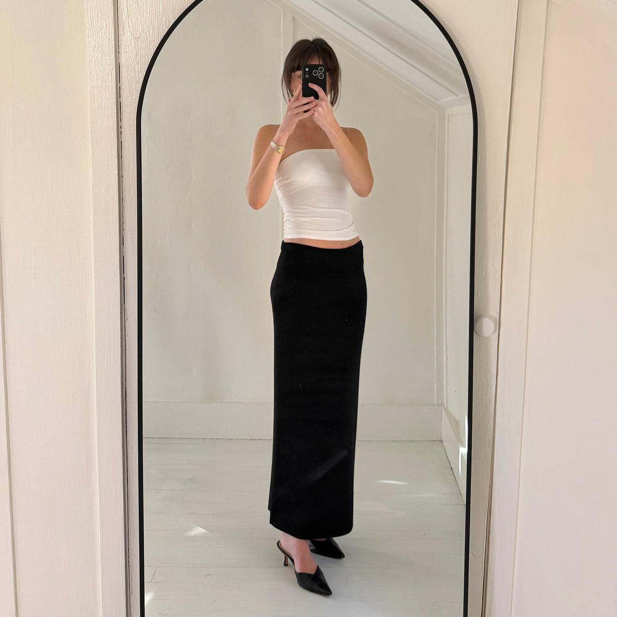 Bloomingdale's Vintage 90s Jersey Knit Midi Skirt Size PS Black