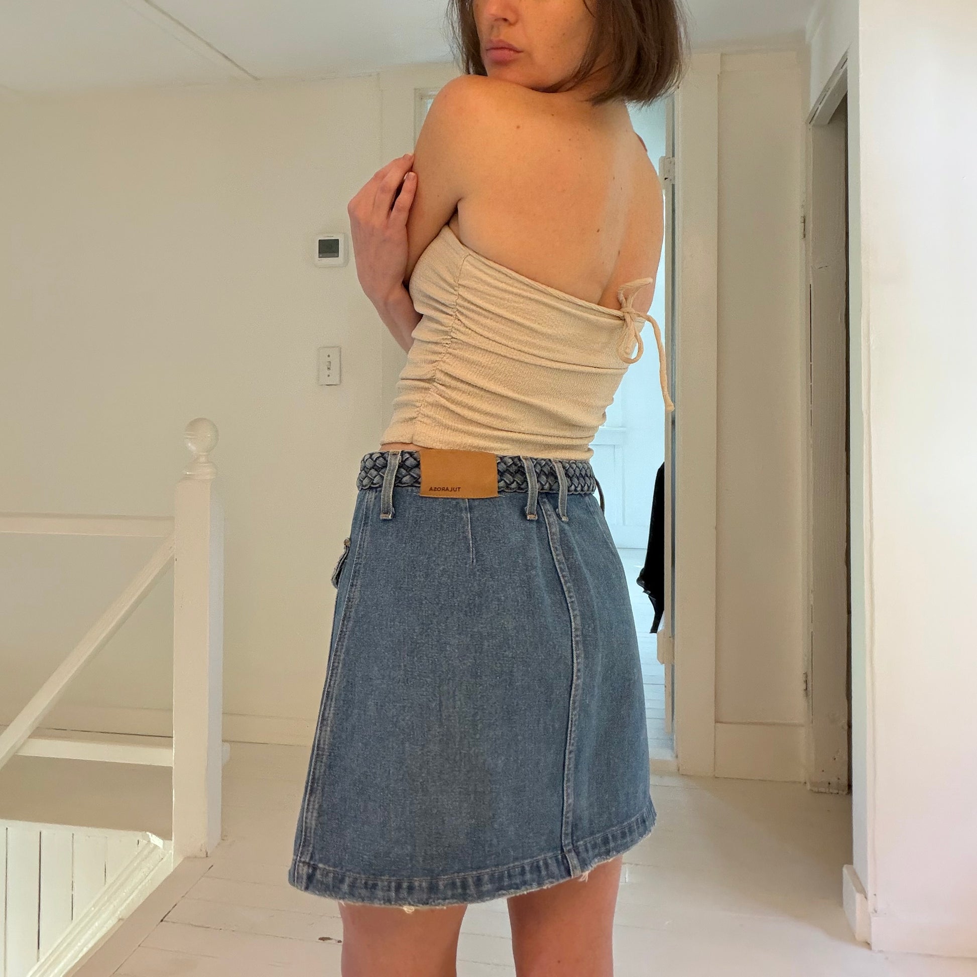 Tularosa Madelyn Denim Mini Skirt in Fuji Size 25
