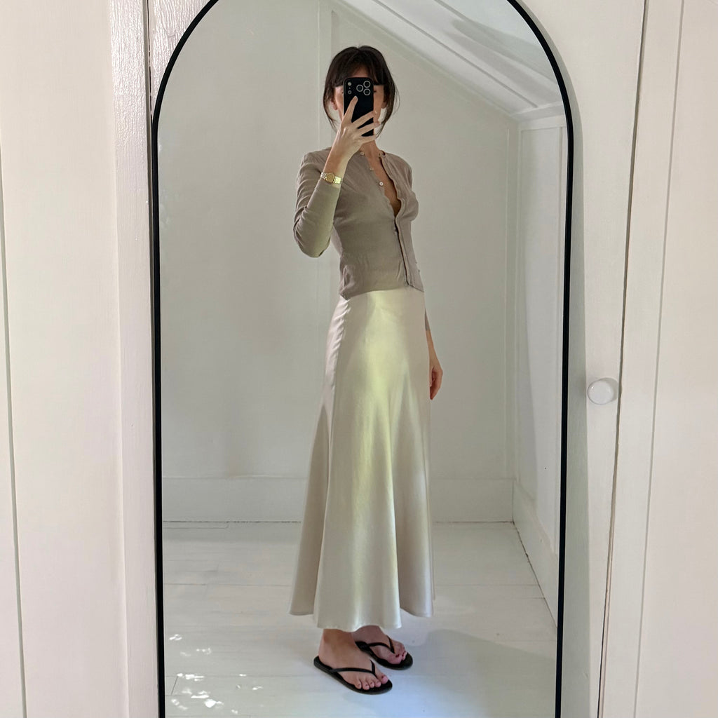 Neroli 36 Satin A-Line Midi Skirt Size 1 Cream