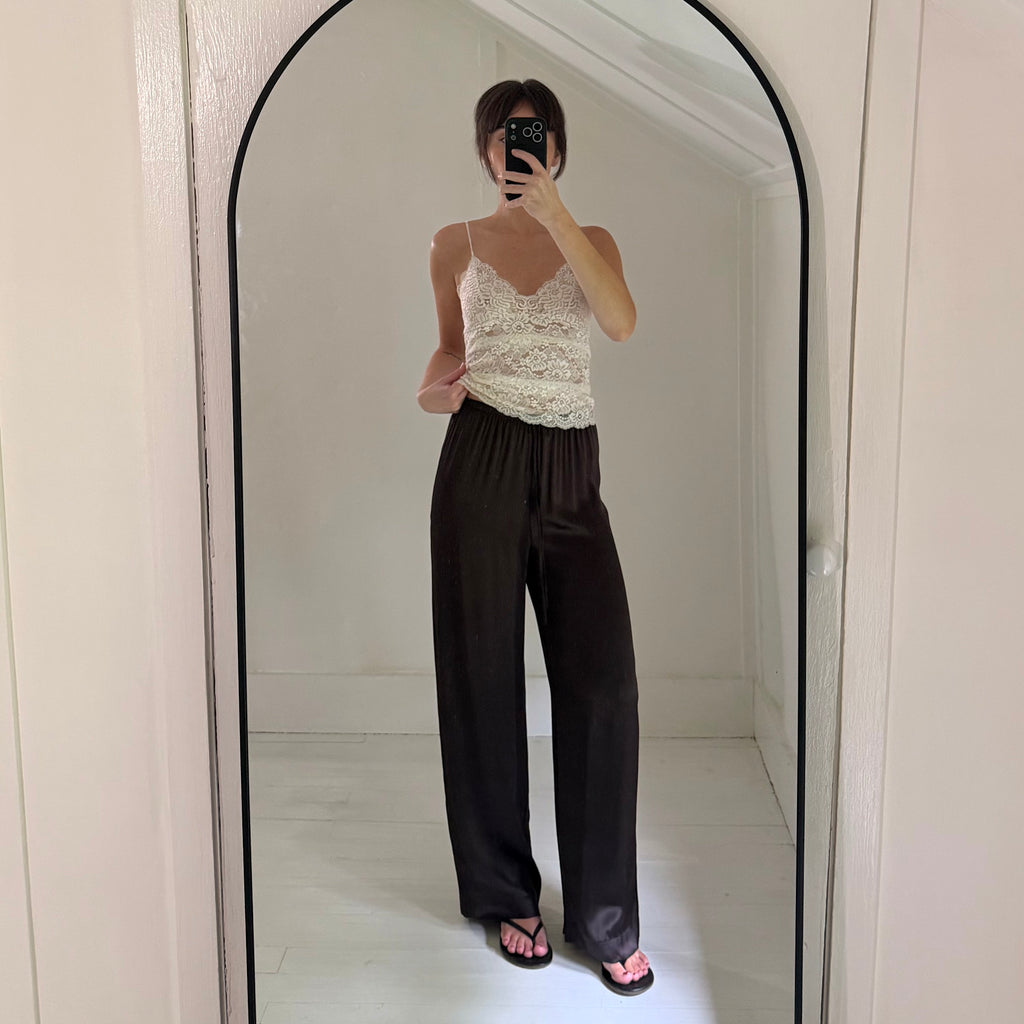 & Other Stories Drawstring Satin Trousers in Dark Brown NWT Size 0