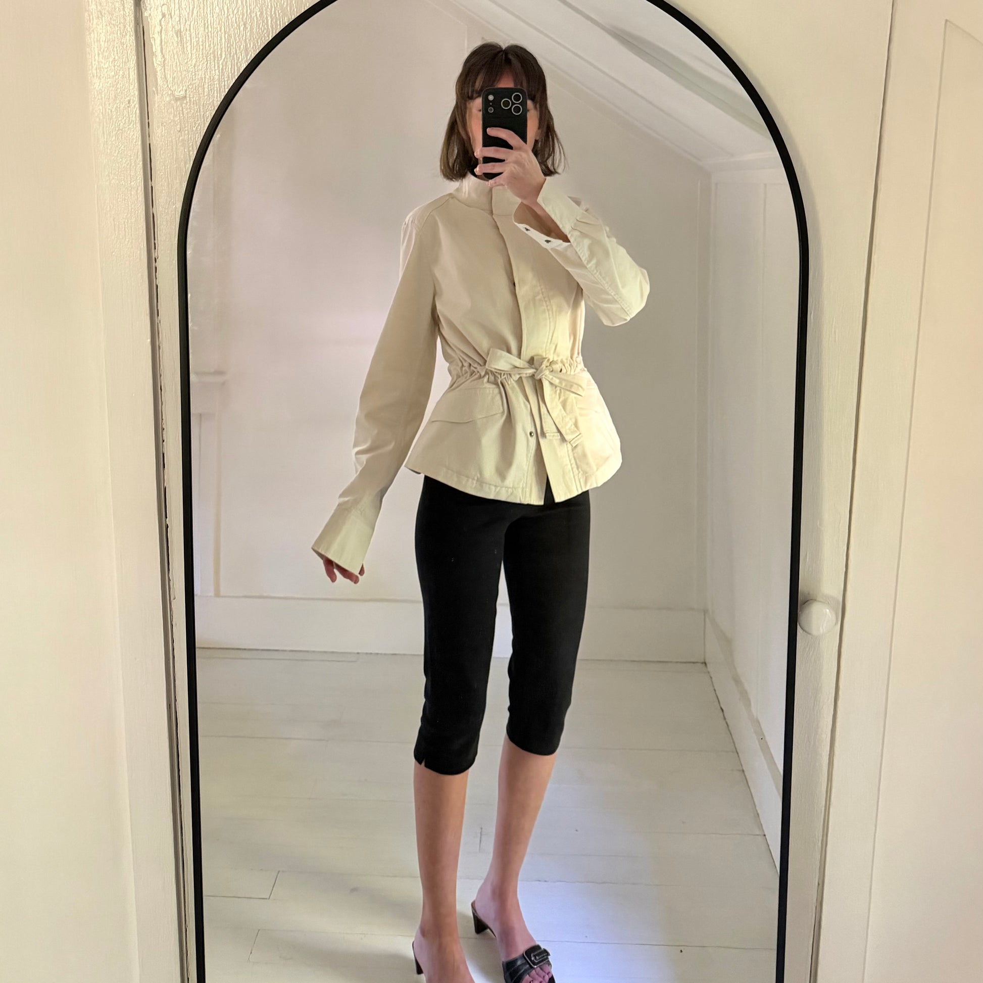 Banana Republic Stand Collar Tie-Waist Utility Jacket in Cream Size XST