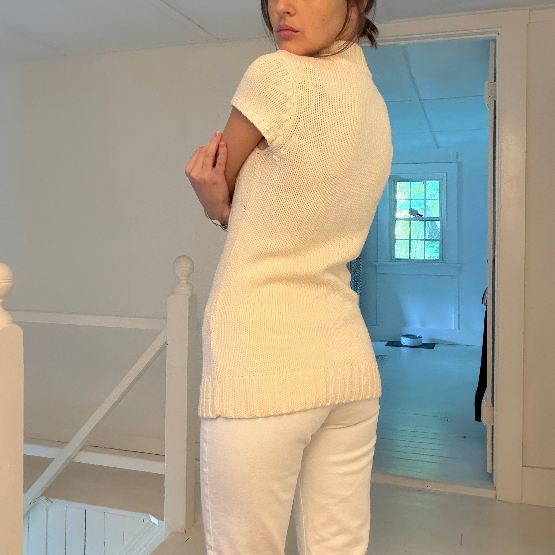 BCBGirls Vintage Y2K Cable Knit Capped Sleeve Mockneck Sweater Size S