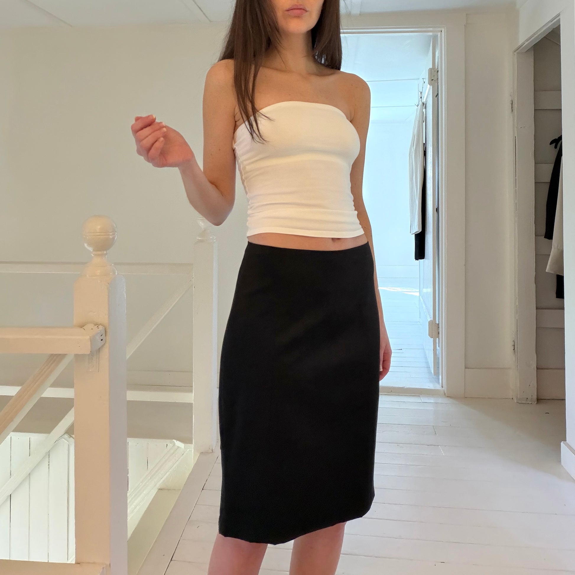 Bebe Vintage Y2K Lace Trim Kick Pleat Pencil Skirt in Black Size 8