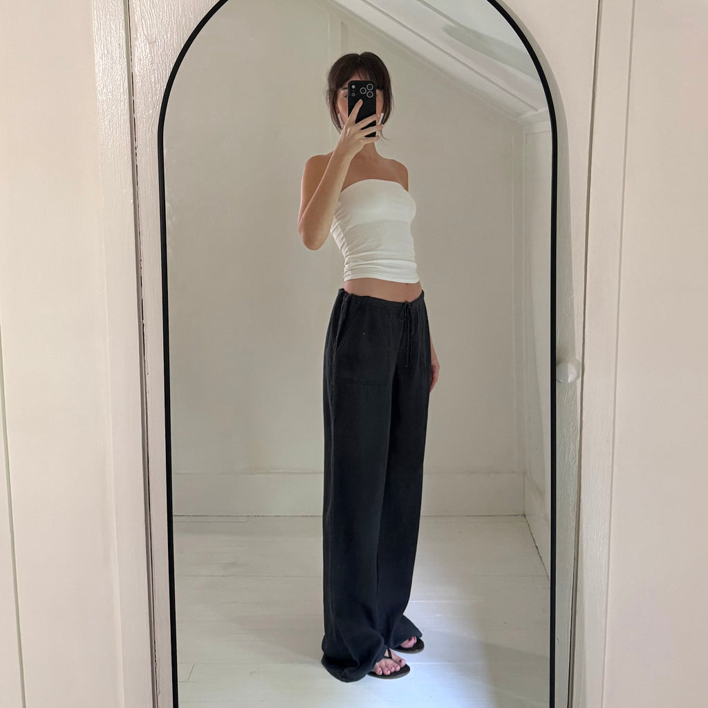 London Jean Vintage Y2K Linen Low Rise Wide Leg Puddle Pants Black Size S