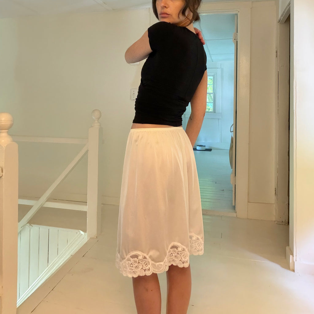 Vanity Fair Vintage 80s Lace Trim Midi Slip Skirt Size L