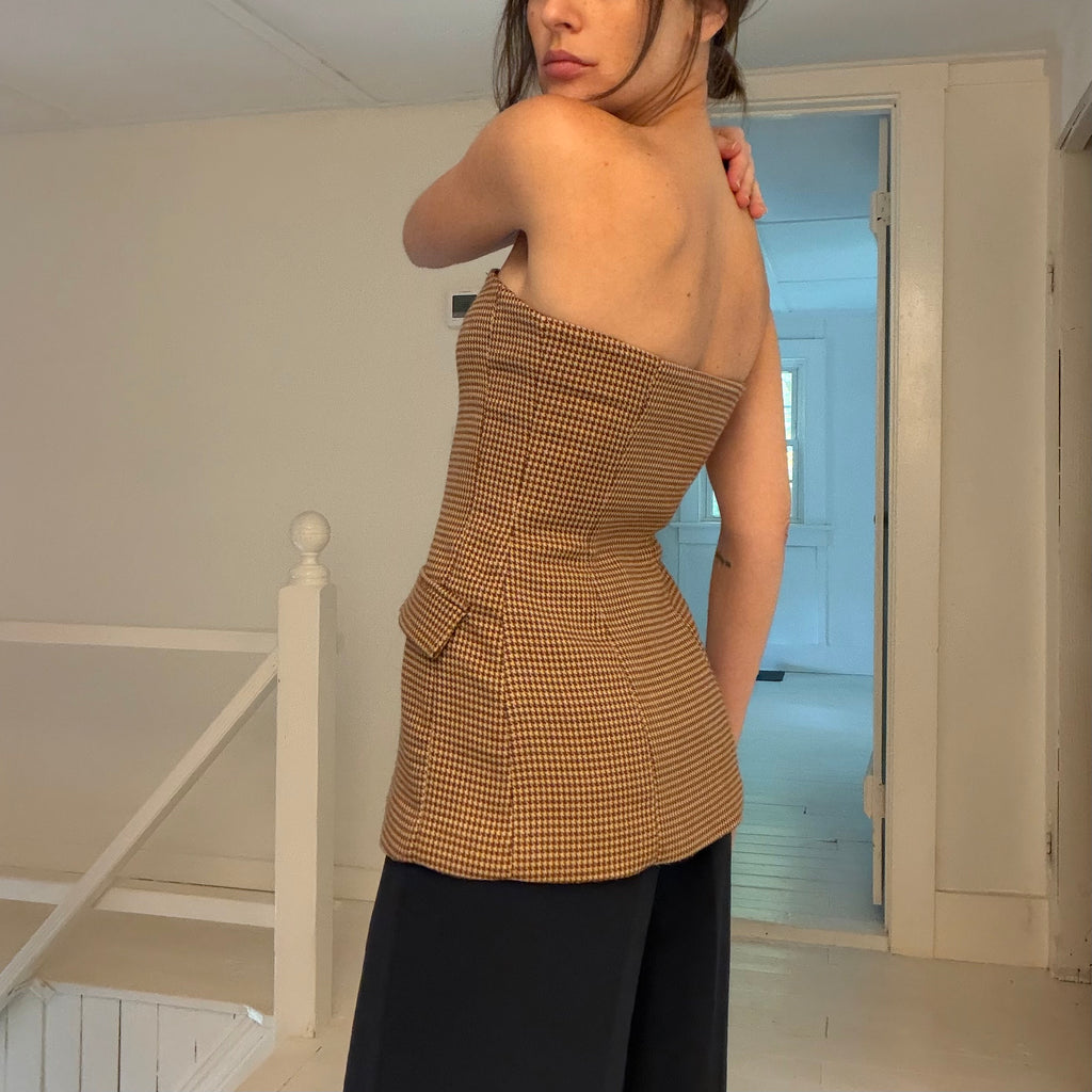 Favorite Daughter Phoebe Bustier Top in Toffee Houndstooth Size 2