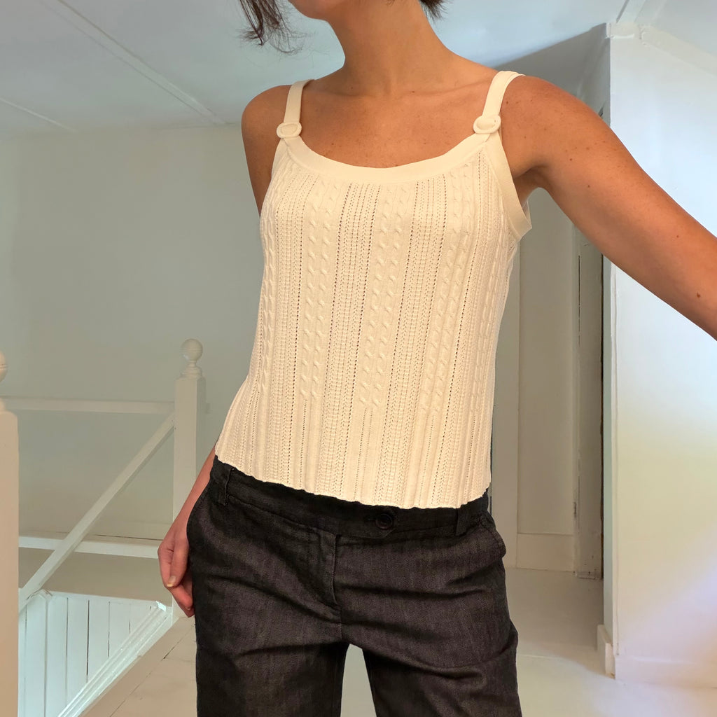 Sigrid Olsen Vintage Y2K Pointelle Knit Buckle Strap Tank Top Size PM