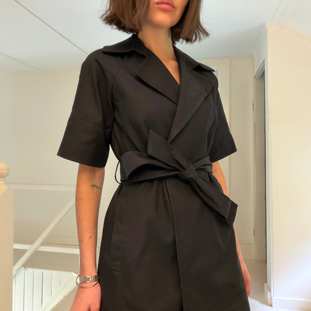 Theory Lyda Short Sleeve Tie Waist Trench Coat Size P