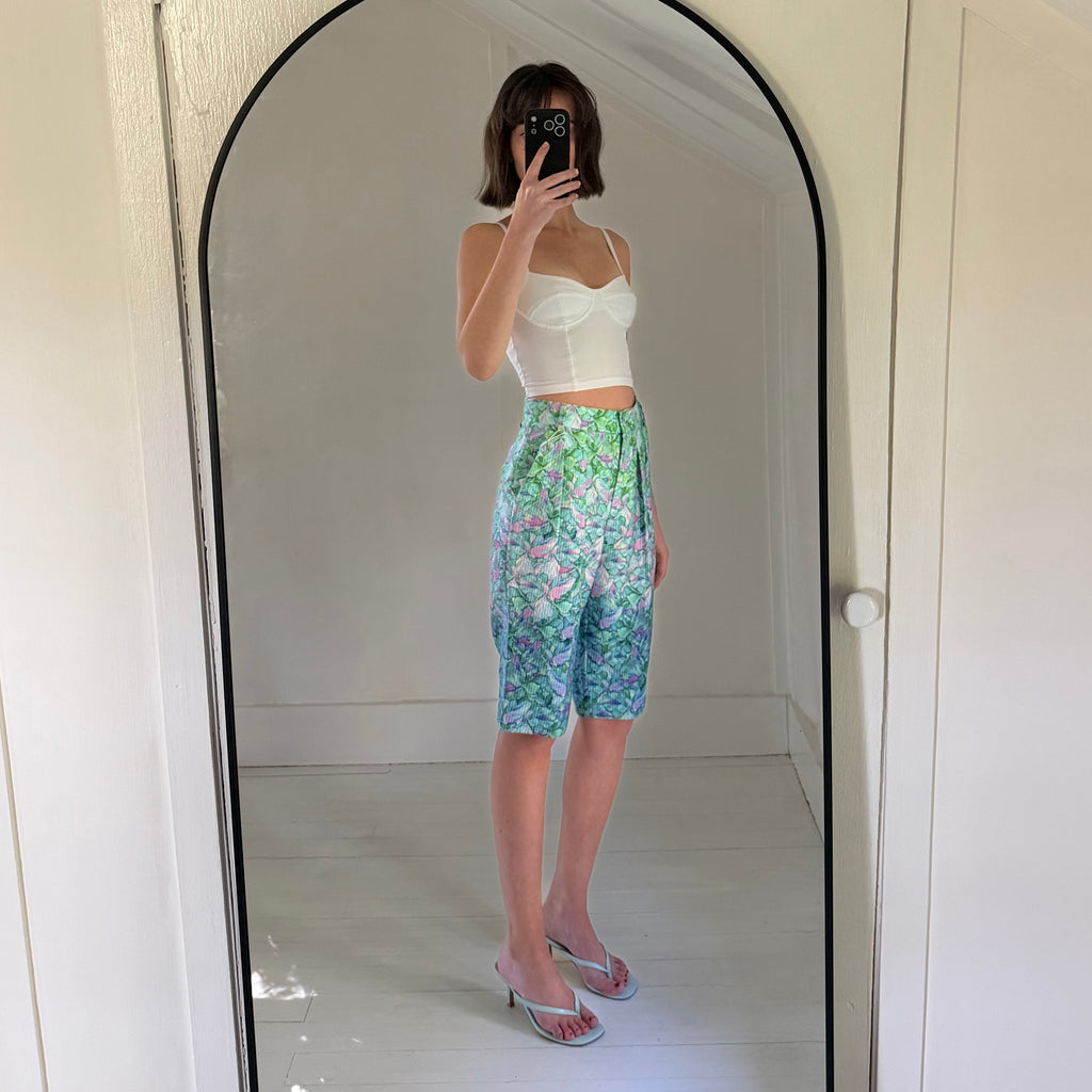 Sportmax SS12 Floral Pleated Bermuda Shorts in Azure NWT