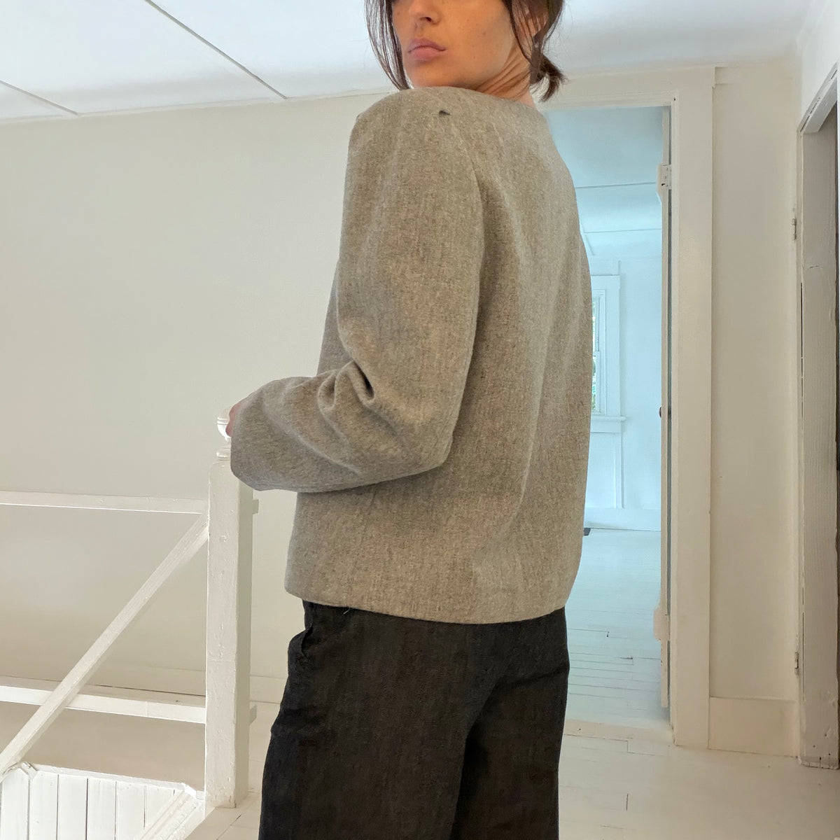 College Town Vintage 80s Wool Collarless Blazer Jacket Size 9/10 Grey