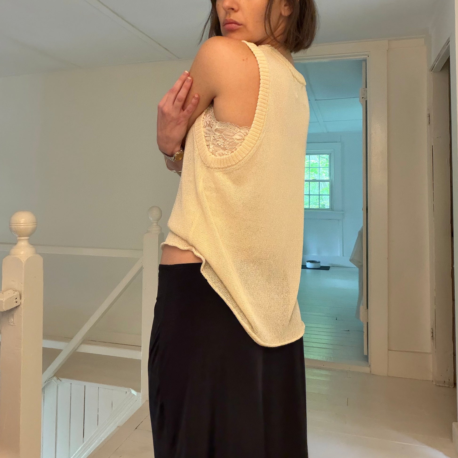 Jumper 1234 Linen Cotton Knit Sweater Vest Tank in Dawn Size 3