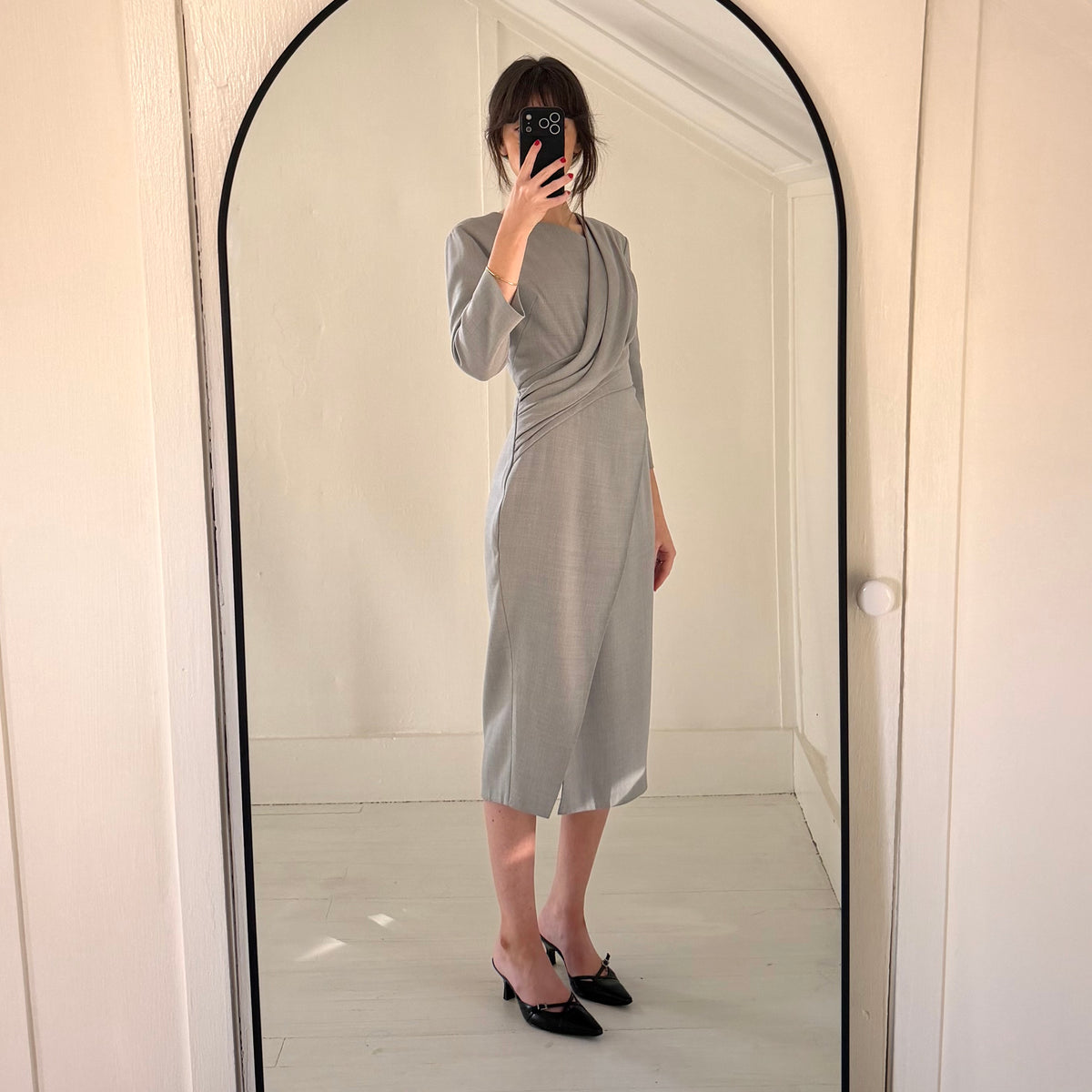 Jason Wu Draped Wool Canvas Midi Pencil Dress Grey Size 6