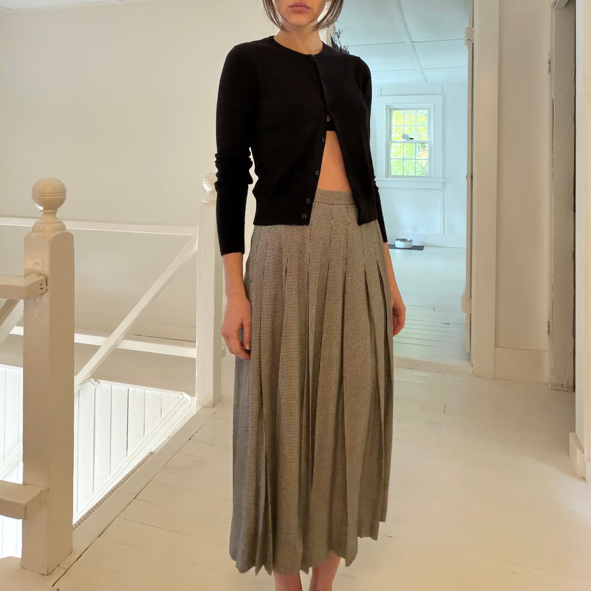 Christian Dior The Suit Vintage 80s Houndstooth Pleated Midi Skirt Size 6