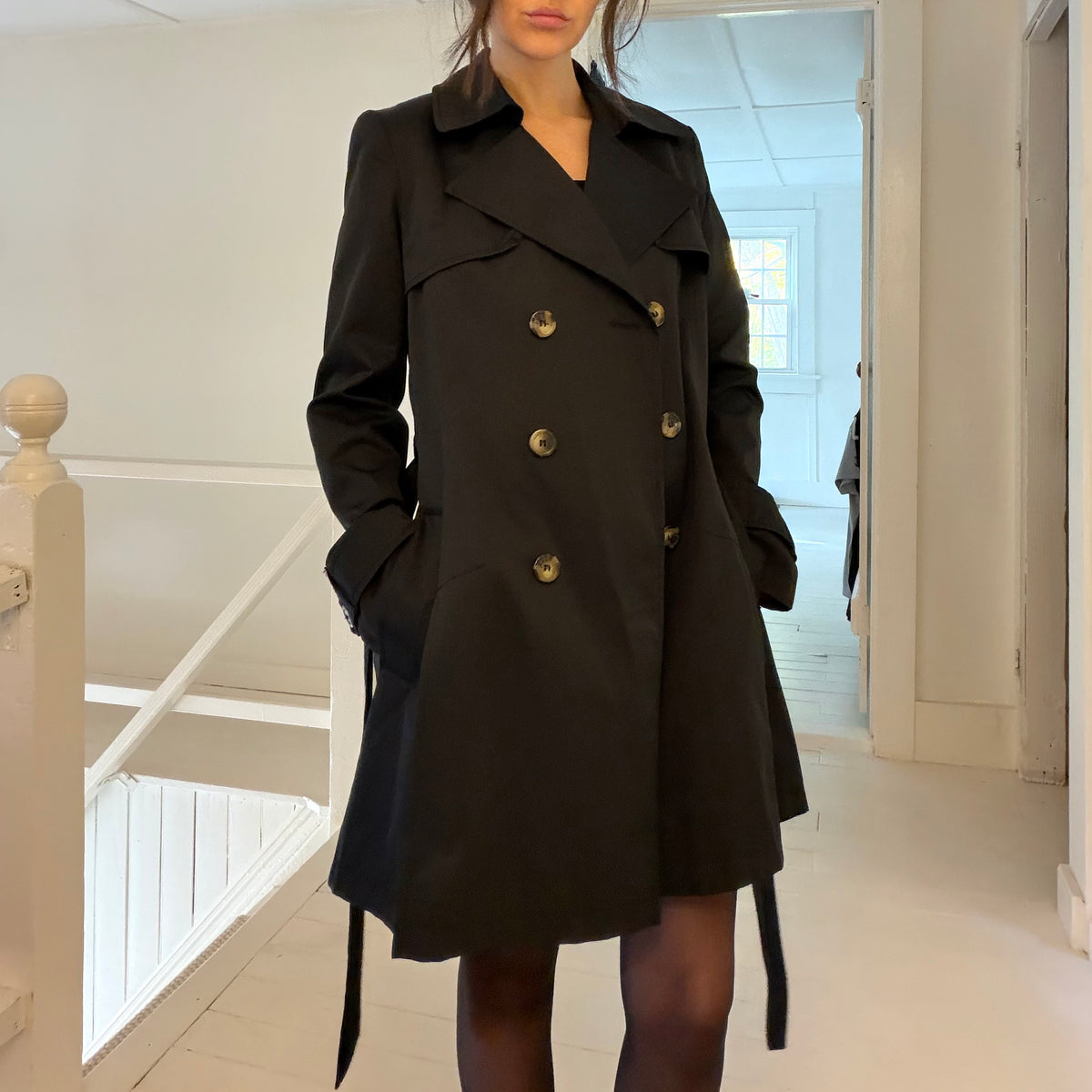 DKNY Y2K Abby Double Breasted Trench Coat in Black Size S